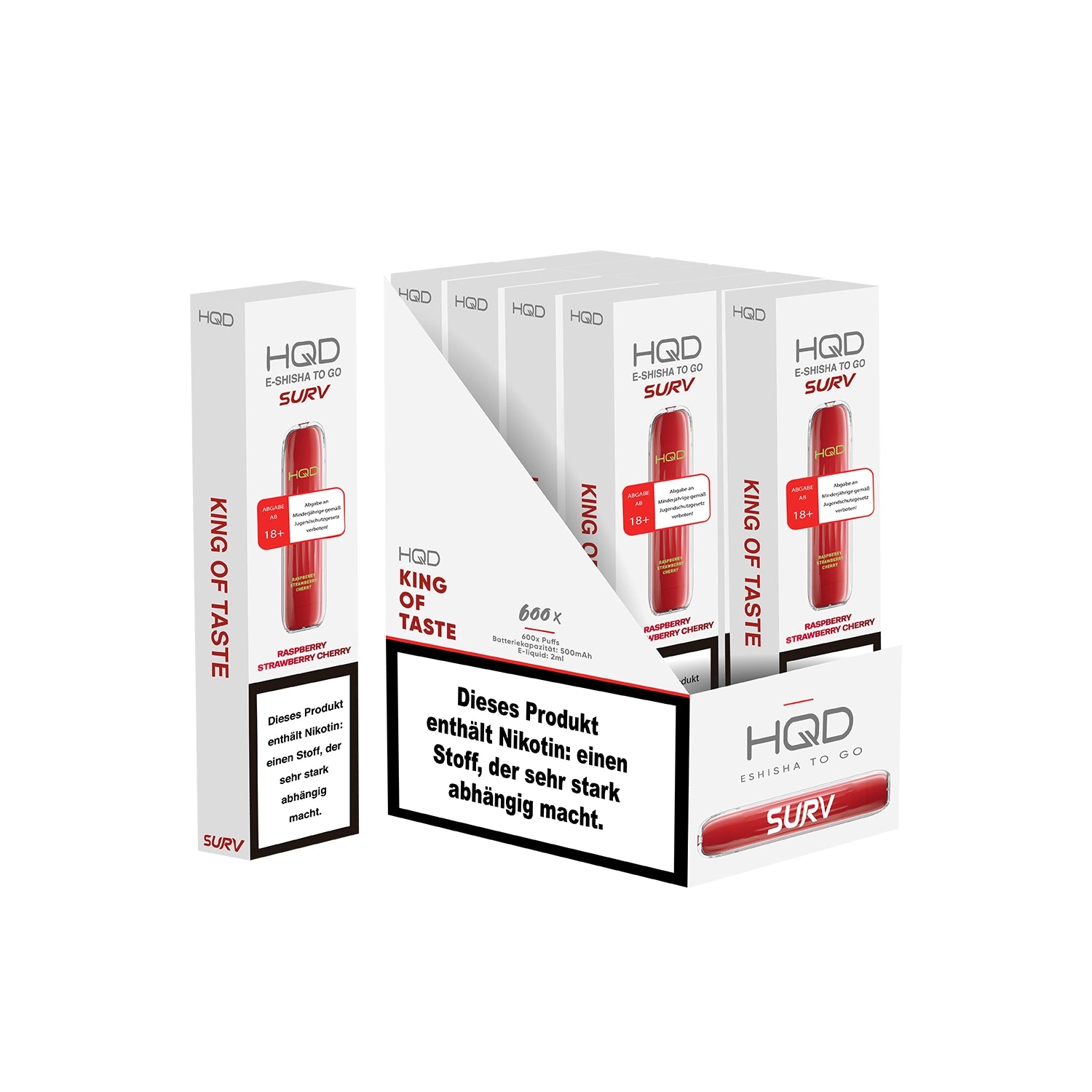 E-Zigarette HQD Surv RASPBERRY STRAWBERRY CHERRY 18mg Nikotin 600