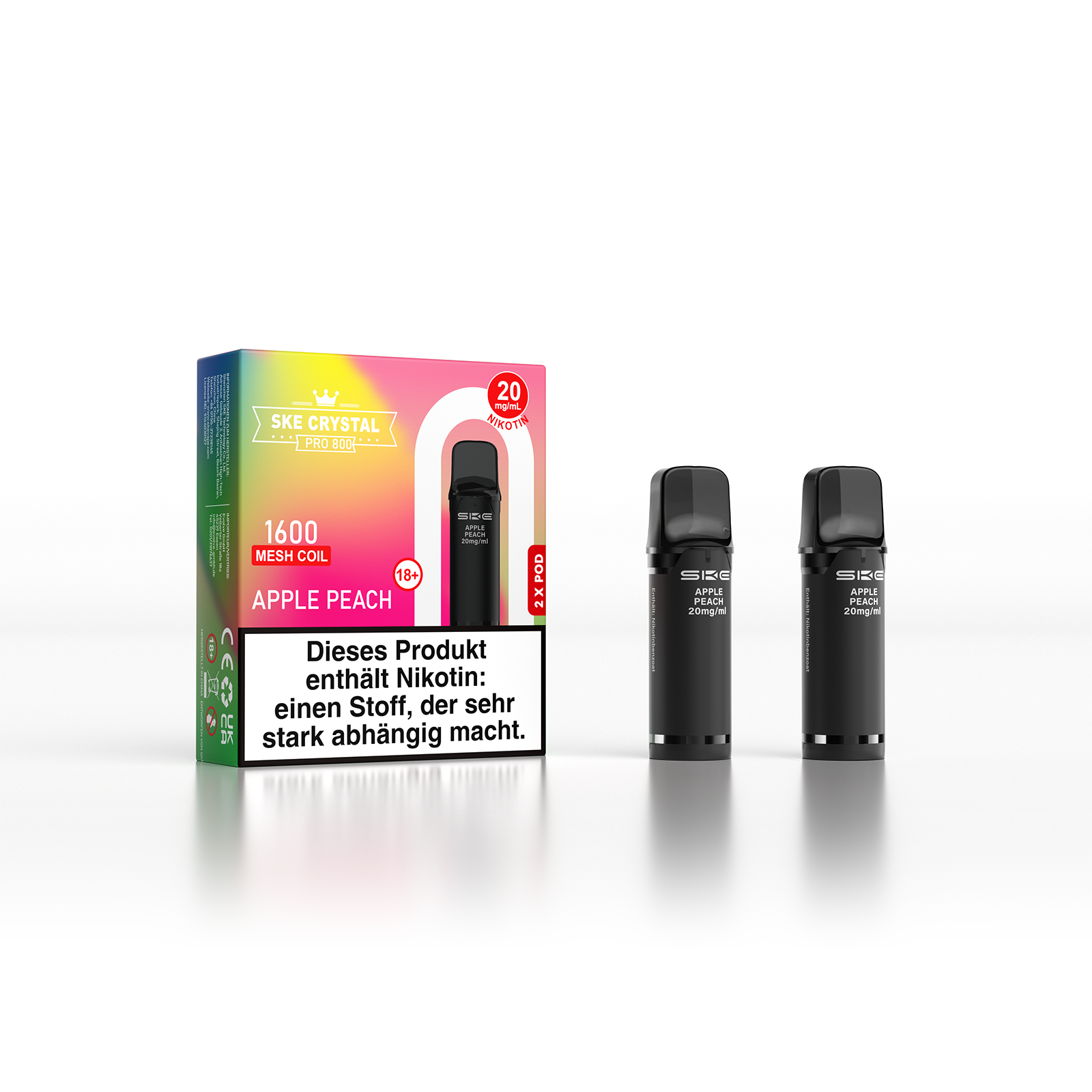 SKE Crystal 800 Pro Pod 2er Pack 20mg Nikotin Apple Peach