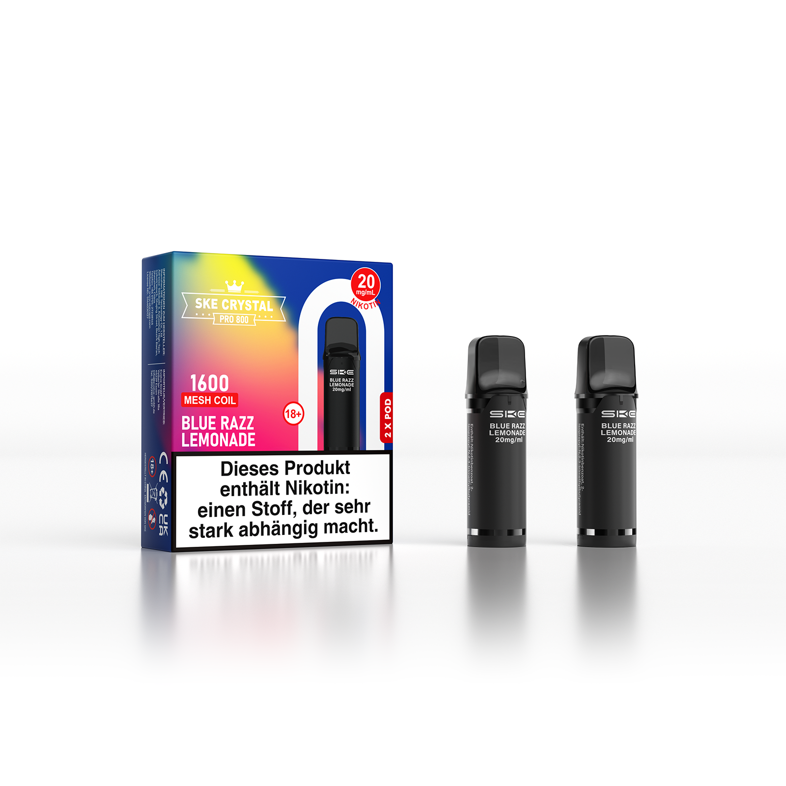 SKE Crystal 800 Pro Pod 2er Pack 20mg Nikotin Blue Razz Lemonade