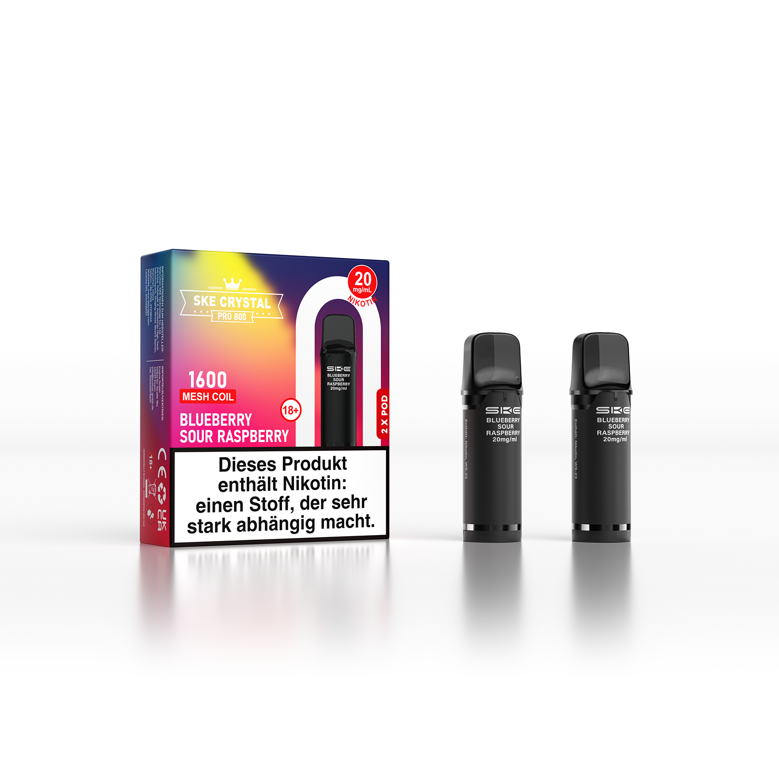 SKE Crystal 800 Pro Pod 2er Pack 20mg Nikotin Blueberry Sour Raspberry