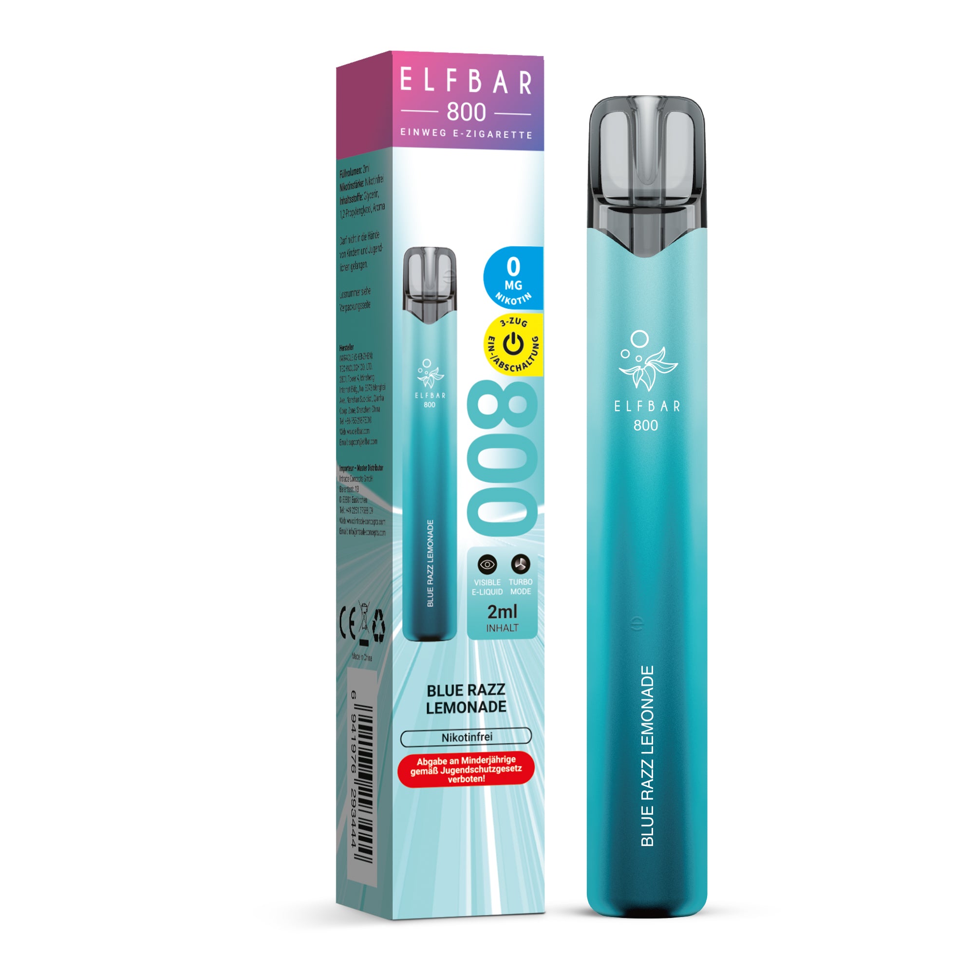 E-Zigarette Elf Bar Blue Razz Lemonade 0mg NIKOTINFREI 800