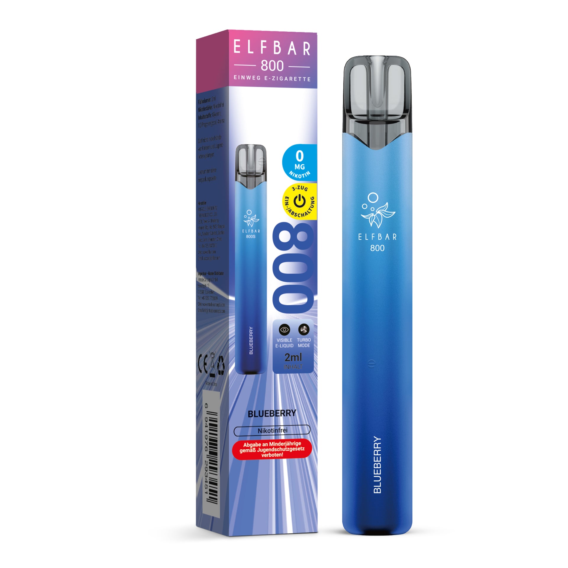 E-Zigarette Elfbar 800 Blueberry 0mg NIKOTINFREI