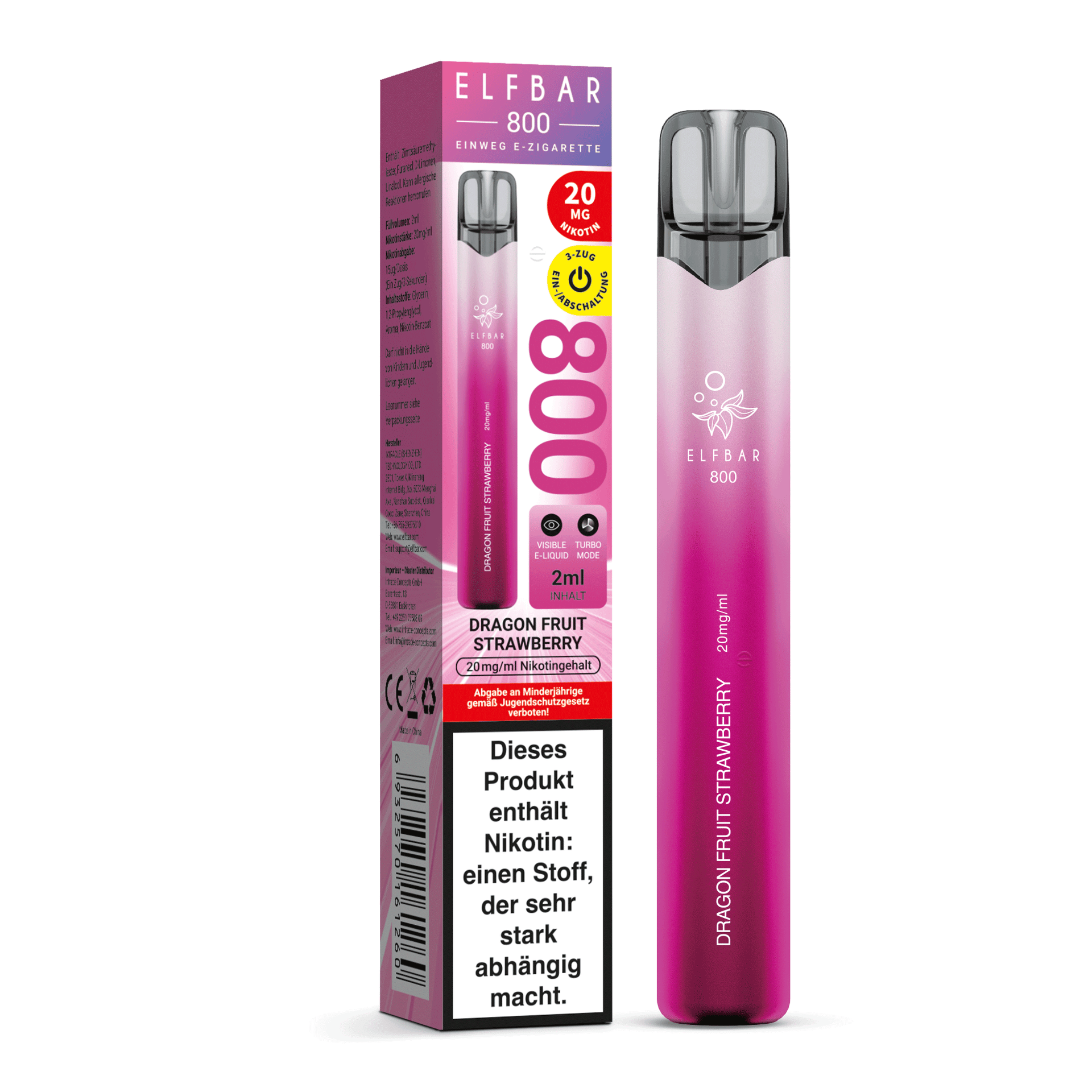 E-Zigarette Elfbar 800 Dragon Fruit Strawberry 20mg Nikotin