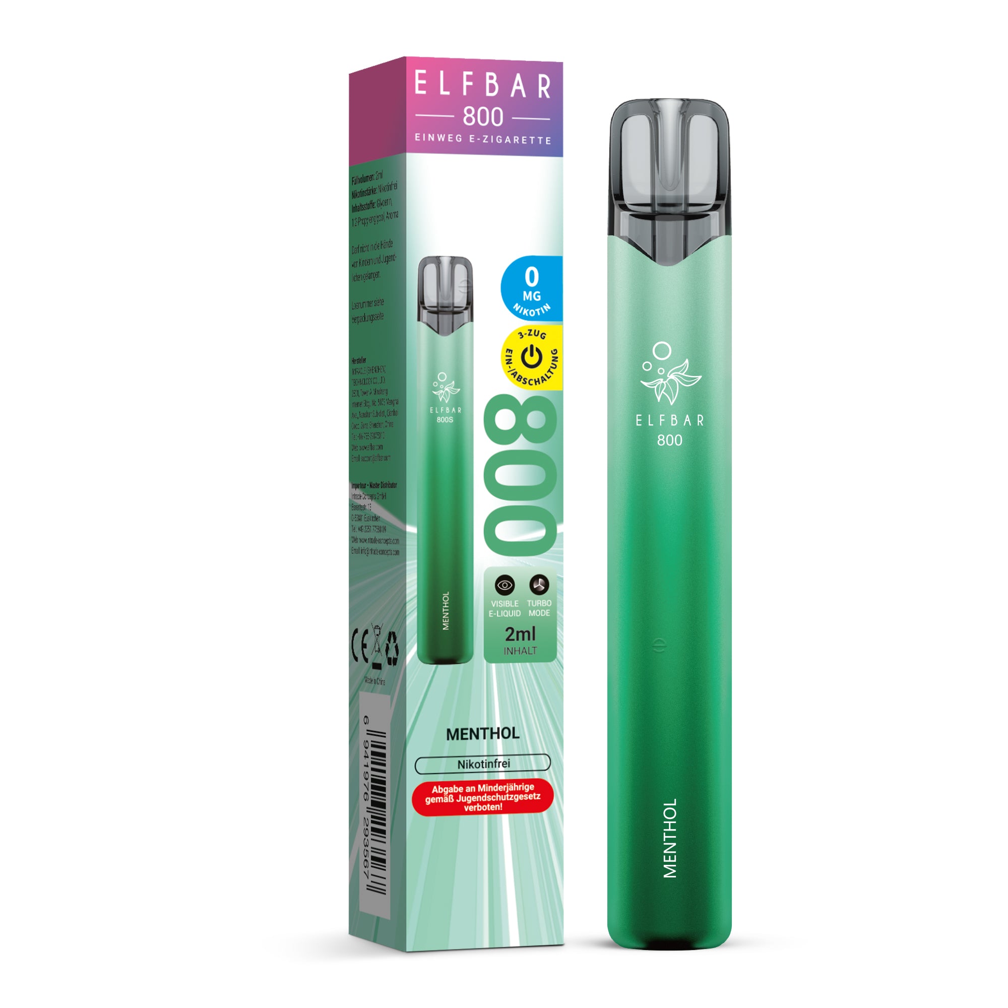 E-Zigarette Elf Bar Menthol 0mg NIKOTINFREI 800