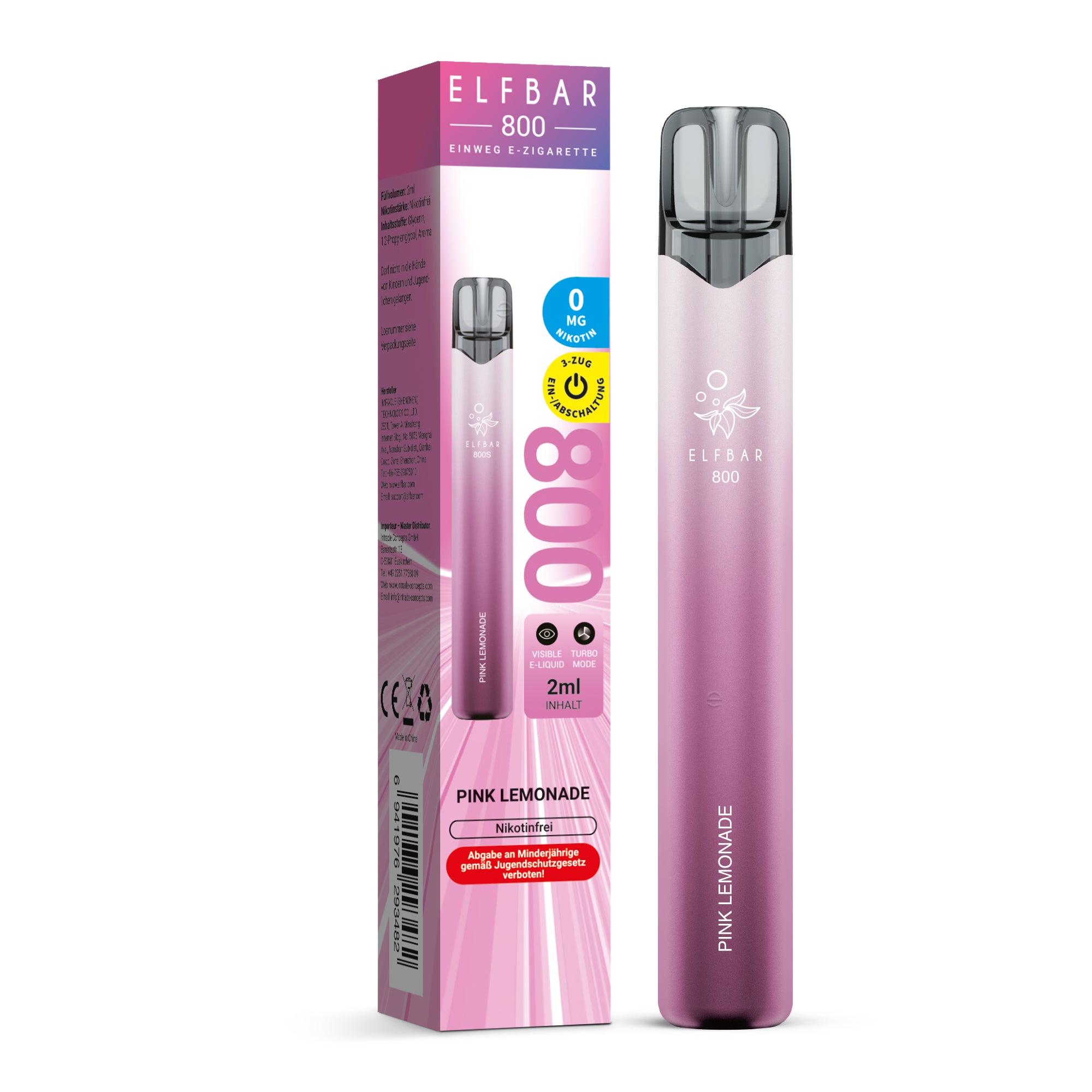 E-Zigarette Elf Bar Pink Lemonade 0mg NIKOTINFREI 800