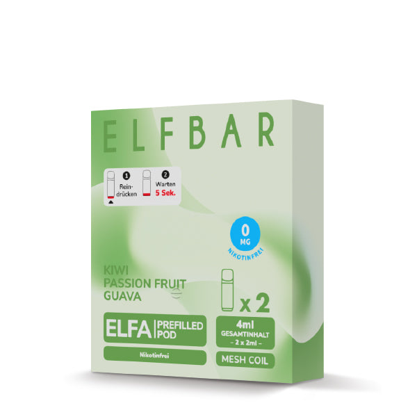 Elf Bar ELFA CP Prefilled Pod Kiwi Passion Fruit Guava 0mg NIKOTINFREI 600