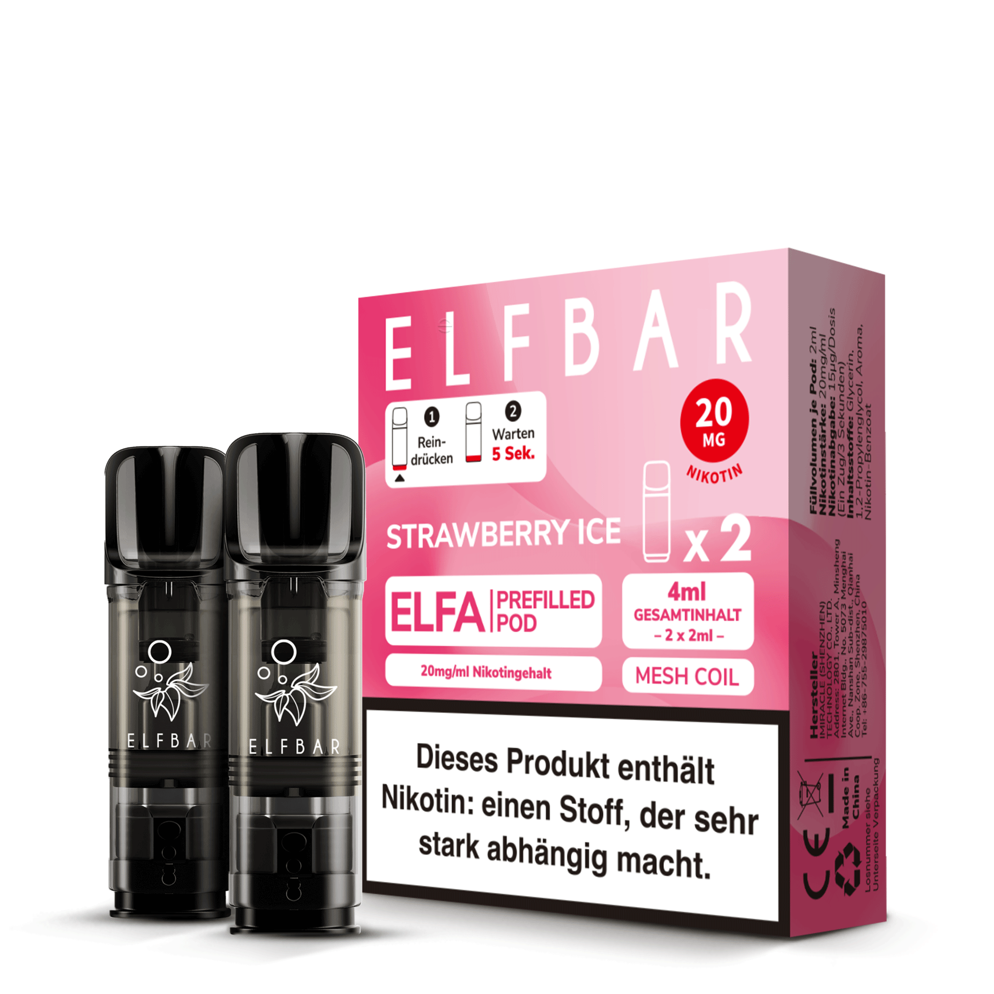 Elfbar Prefilled Pod ELFA Strawberry Ice 20mg Nikotin 600