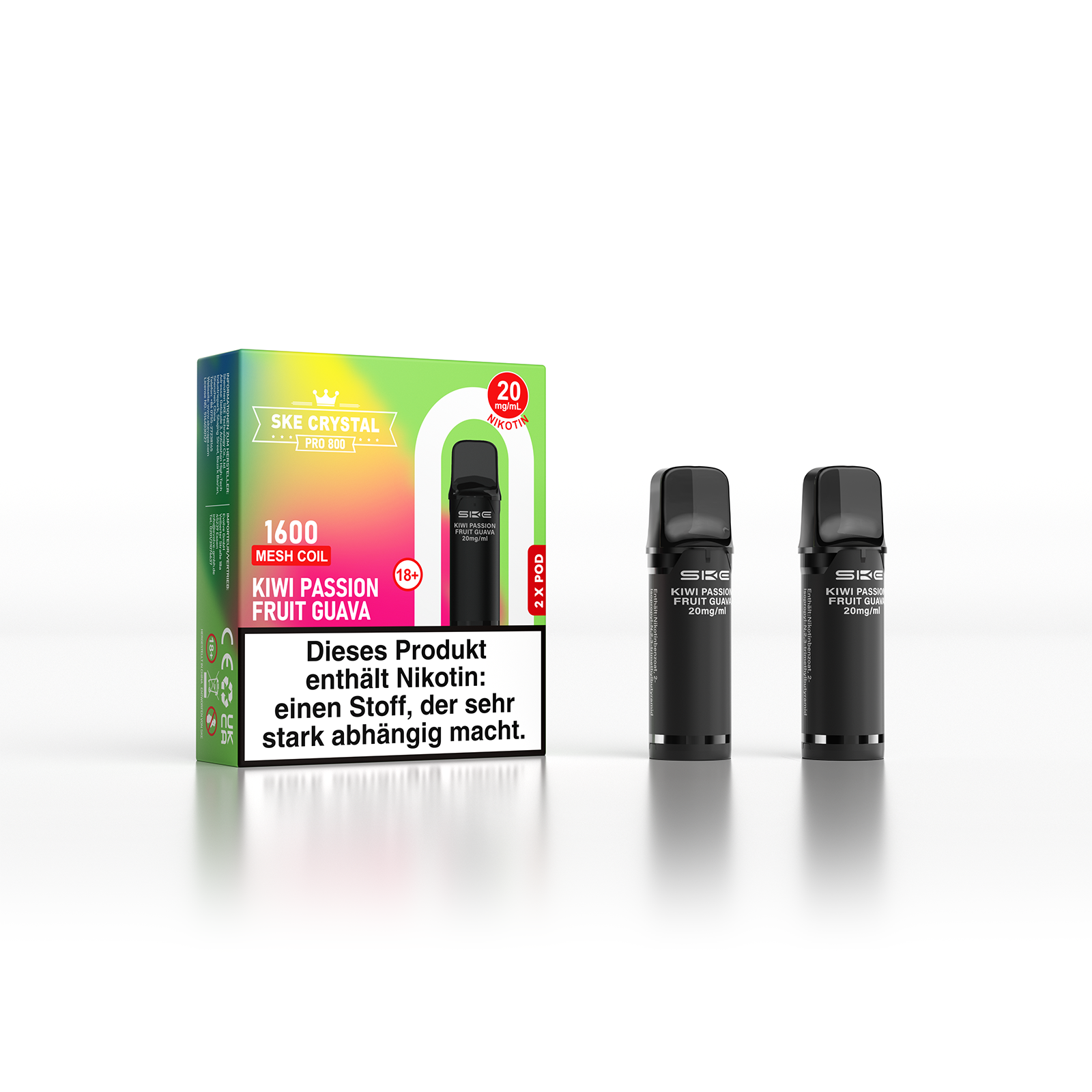 SKE Crystal 800 Pro Pod 2er Pack 20mg Nikotin Kiwi Passion Fruit Guava