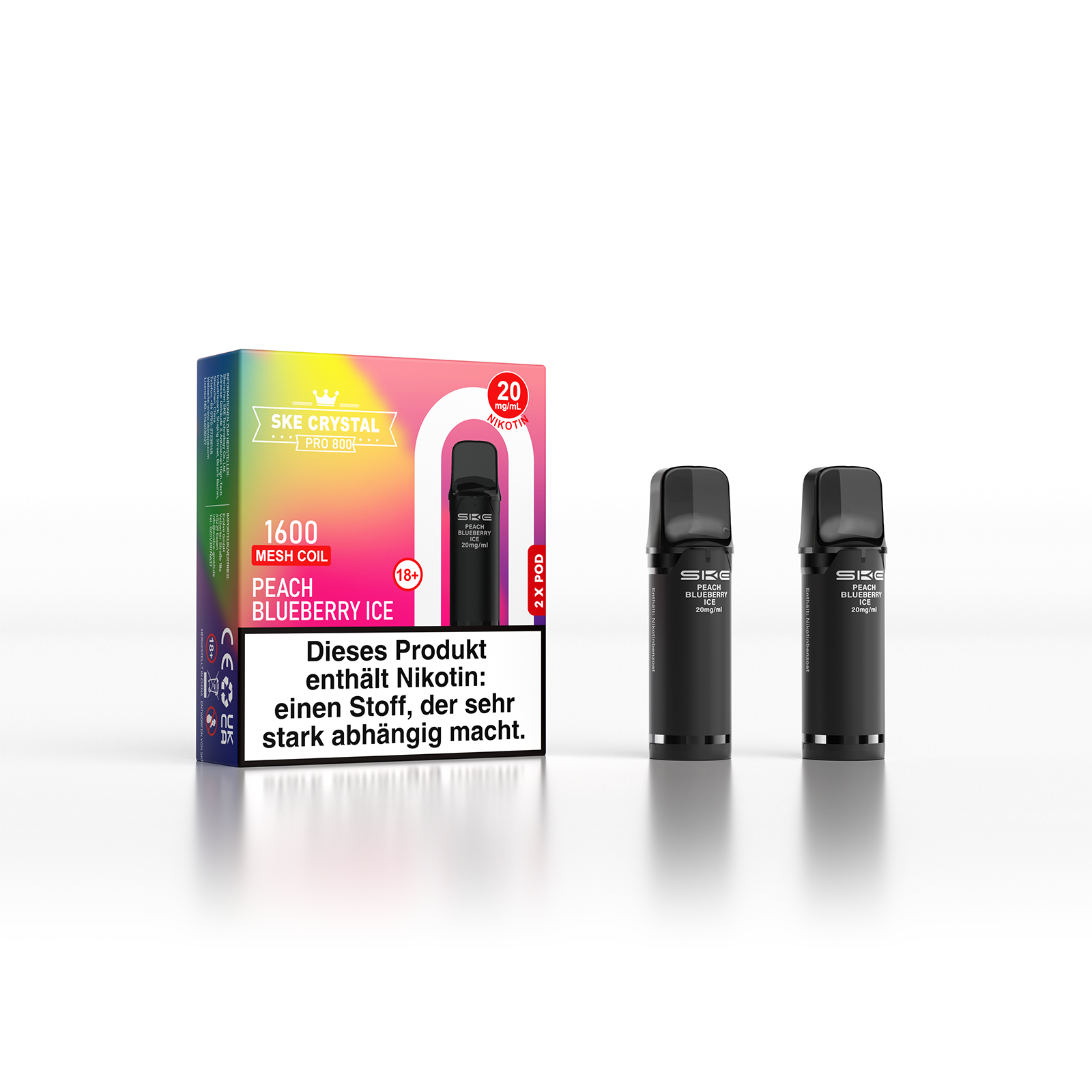 SKE Crystal 800 Pro Pod 2er Pack 20mg Nikotin Peach Blueberry Ice