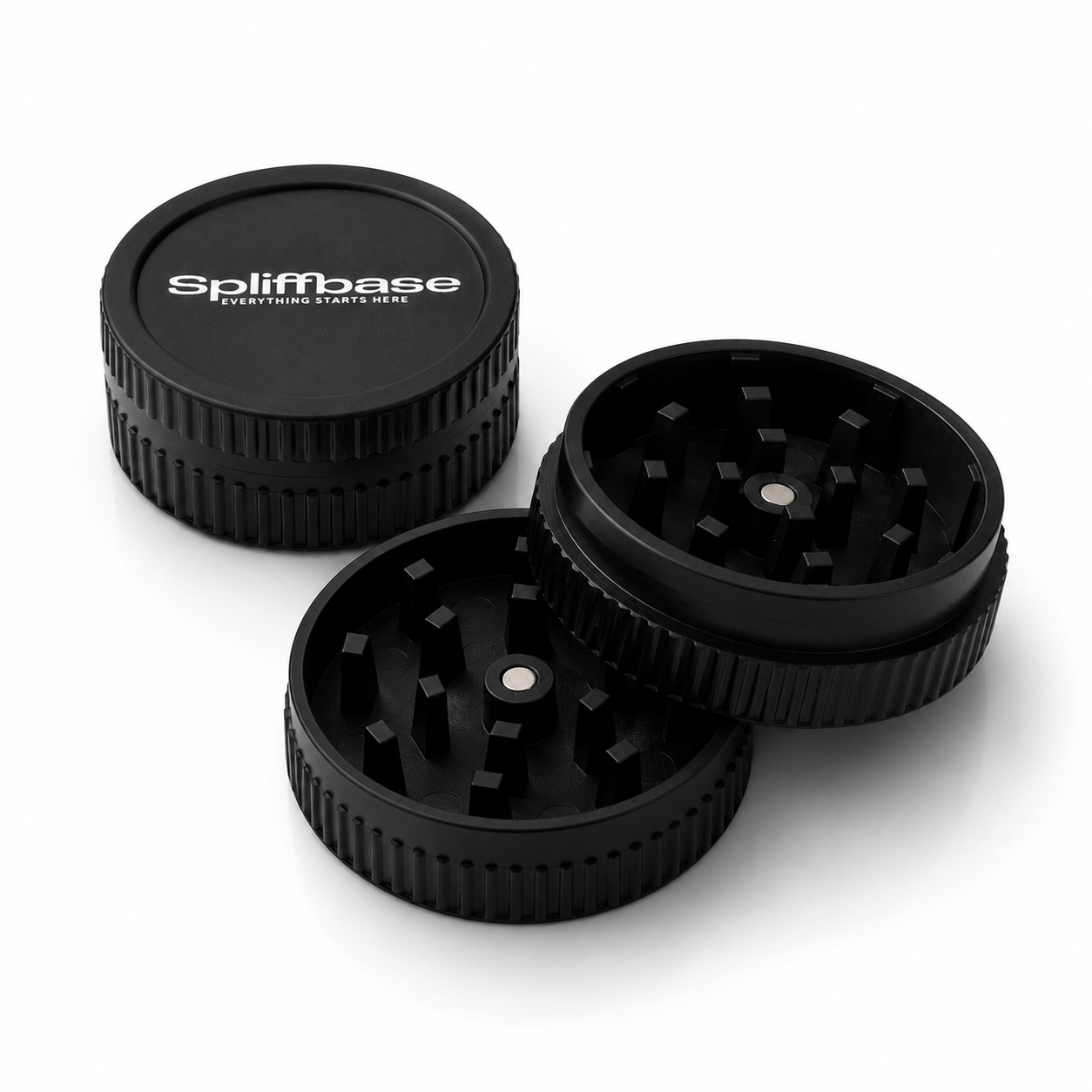 Spliffbase Premium Hemp Grinder – 2-teilig Schwarz (24er Display Box)