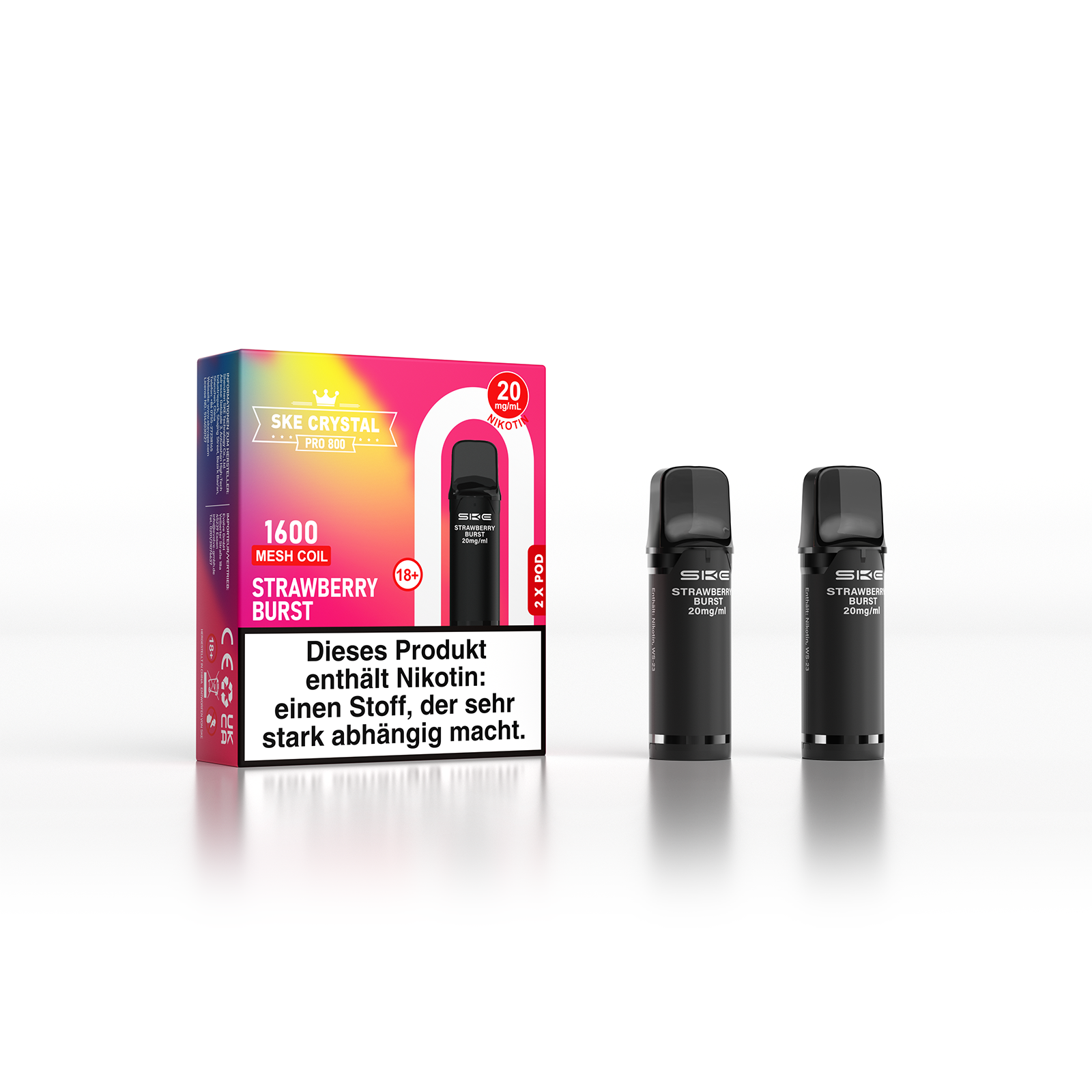 SKE Crystal 800 Pro Pod 2er Pack 20mg Nikotin Strawberry Burst